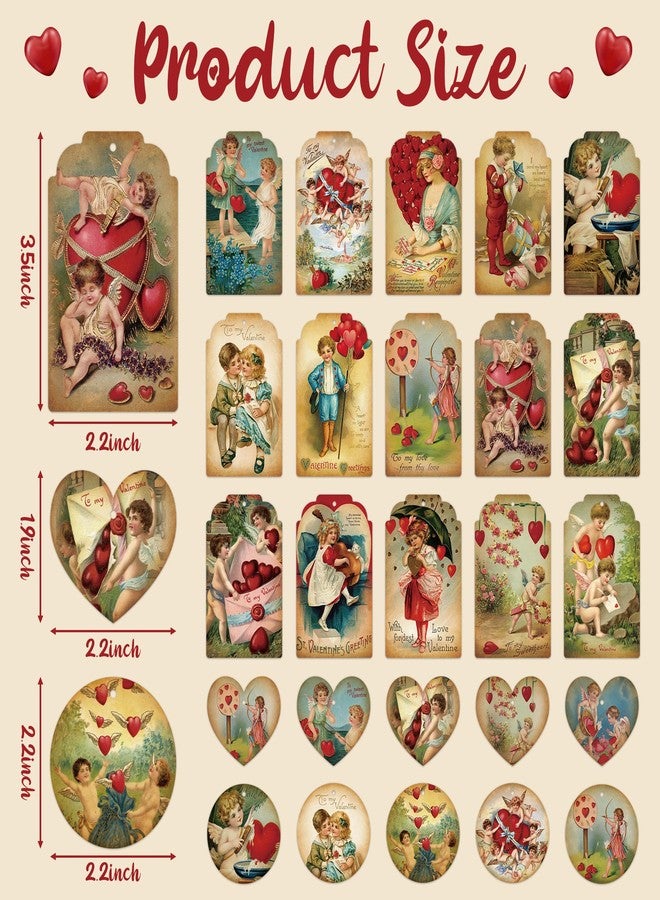 BkeeCten Valentine's Day Gift Tag - 200pcs Valentine's Day Vintage Victorian Self Adhesive Gift Labels Name Tags Stickers Wrapping Paper Personalizing Your Holiday Present DIY Crafts String Attached - Image 2